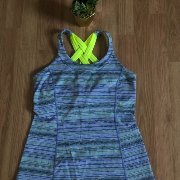 LULULEMON Purple/Yellow Striped Criss Cross Strap Tank Top - Picture 4 of 9